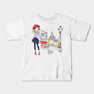 Fashion girl in Paris Kids T-Shirt